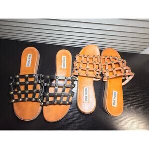 Steve Madden Slide Sandals Bundle Womens Size 9 Studded Cage Black Tan Slip On
